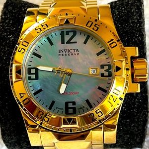 Invicta Swiss Made Reserve Excursion Mother of Pearl Dial 54mm Goldtone Watch